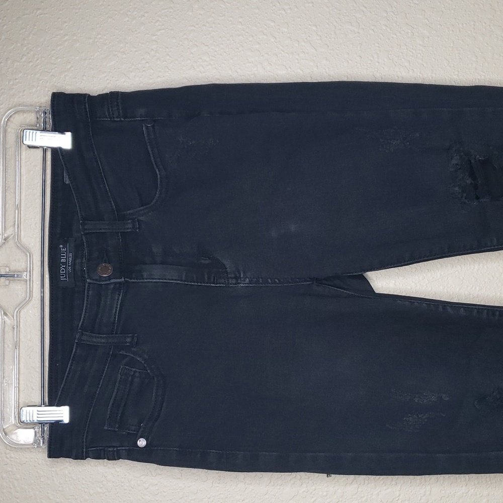 Judy Blue High Rise Skinny Stretch Distressed Black Jeans Size 28 Punk Grunge - Picture 2 of 16